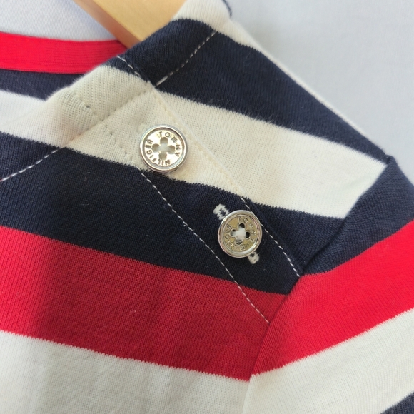 NWT Tommy Hilfiger Striped Boat Neck 3/4 Sleeve Top Nautical Buttons Size M - Picture 7 of 13